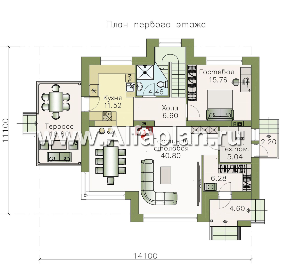 Проекты домов Альфаплан - «Домик в Коломне» - уютный дом с мансардой - изображение плана проекта №1