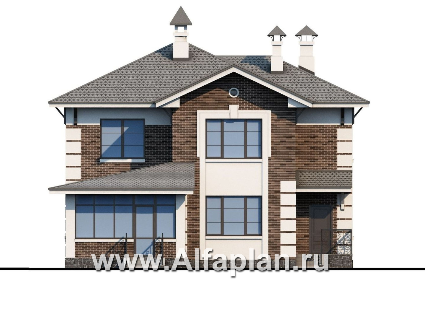 Проекты домов Альфаплан - «Вернисаж»- проект элегантного коттеджа с просторной верандой - изображение фасада №4
