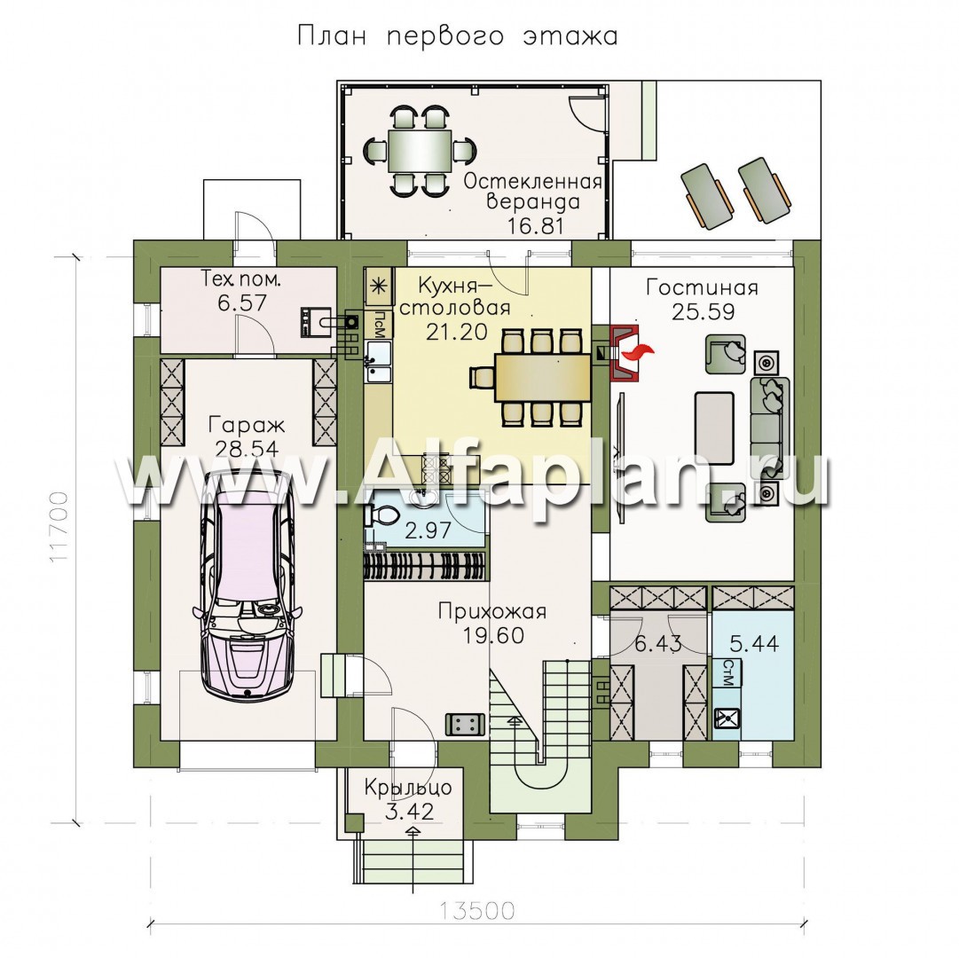 Проекты домов Альфаплан - «Преимущество» - современный  удобный дом с гаражом - изображение плана проекта №1