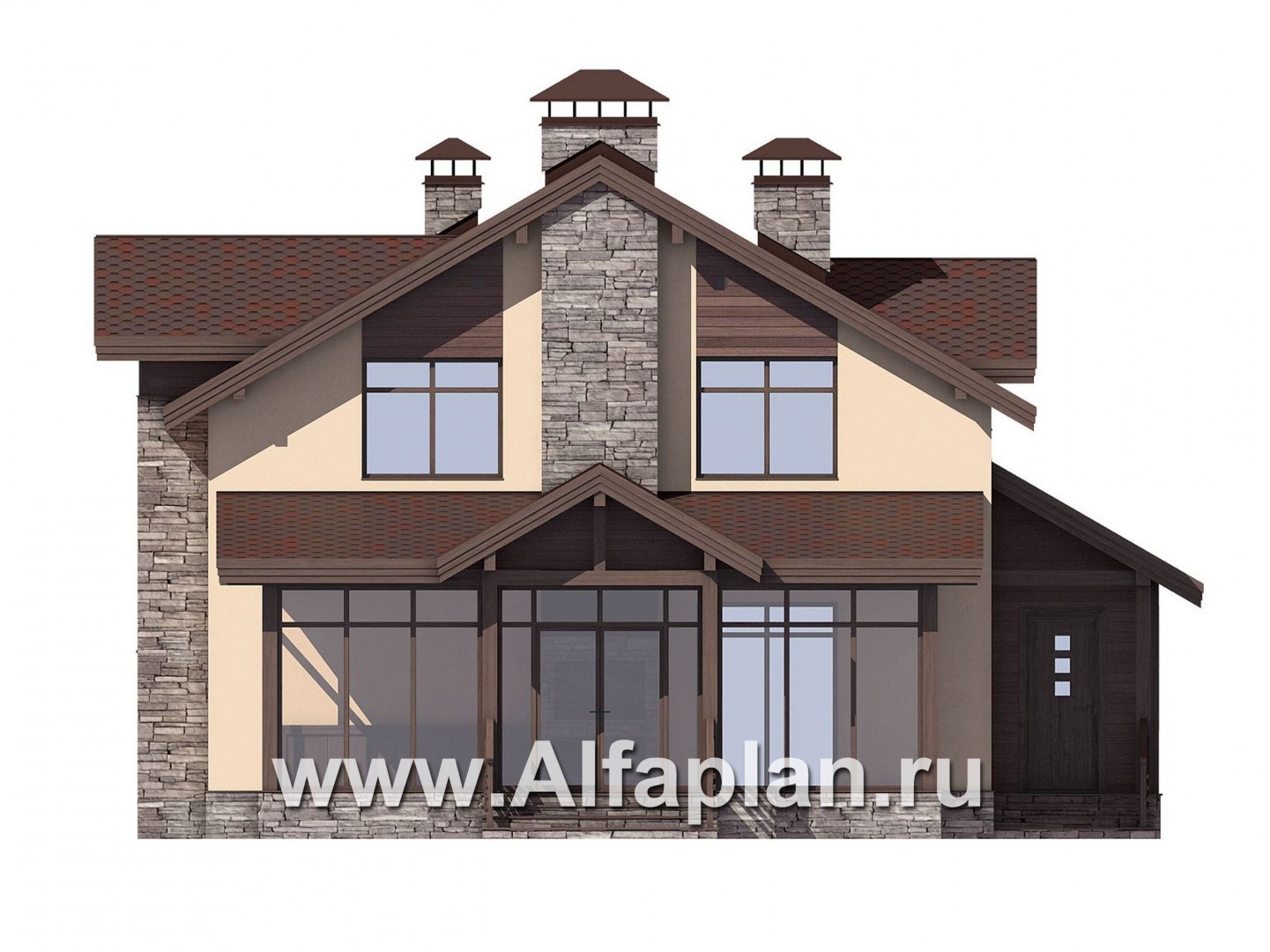 Проекты домов Альфаплан - Мансардный дом с барбекю на террасе - изображение фасада №1