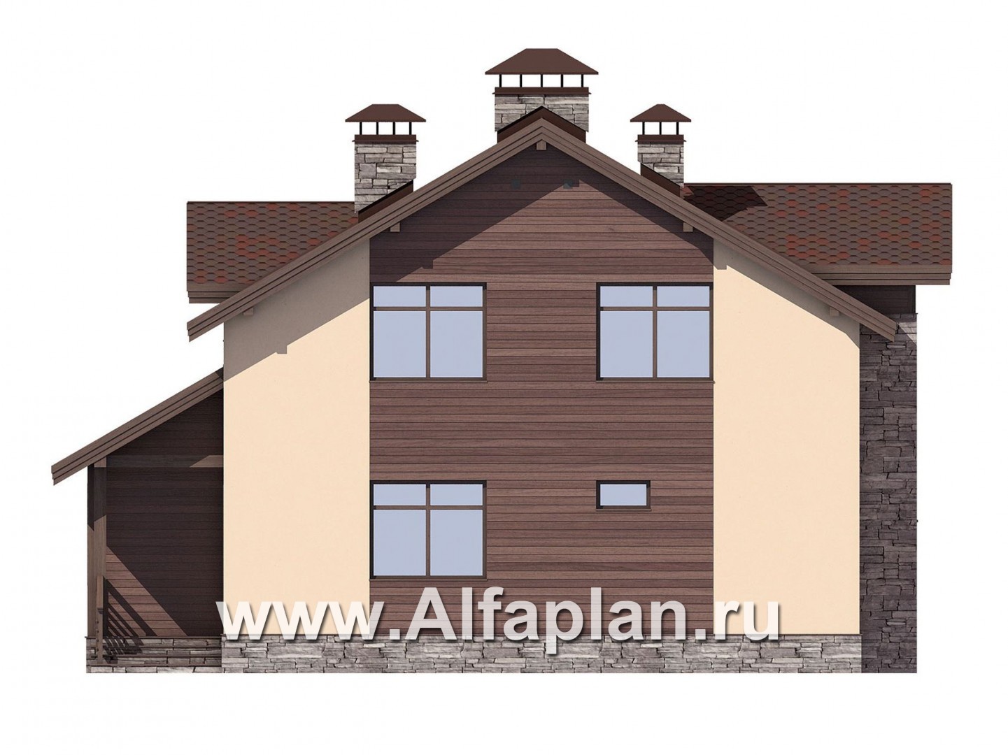 Проекты домов Альфаплан - Мансардный дом с барбекю на террасе - изображение фасада №3