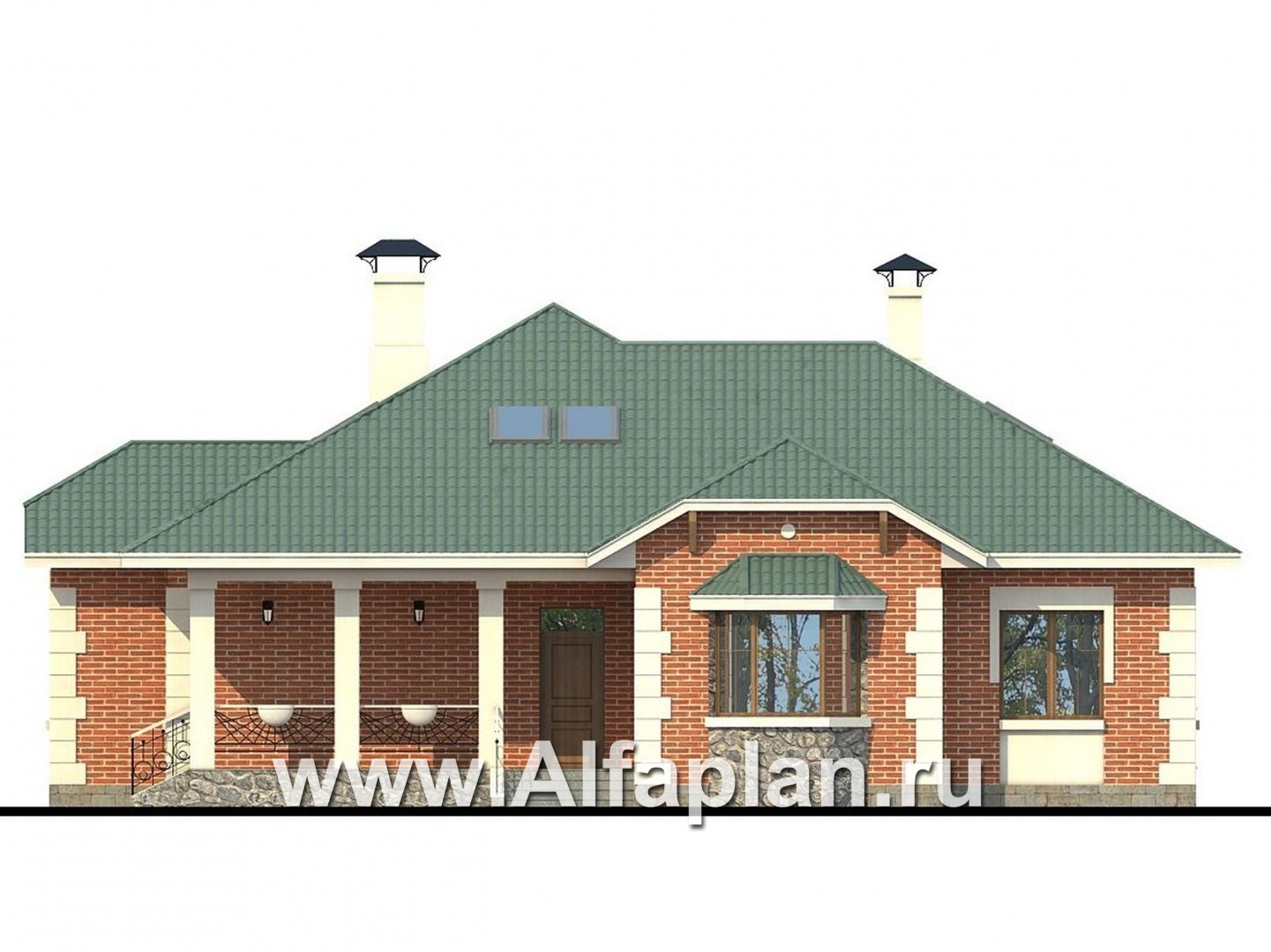 Проекты домов Альфаплан - «Линия судьбы» - одноэтажный дом с бильярдной в мансарде - изображение фасада №1