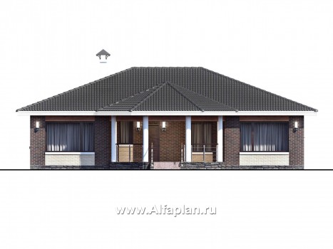 Проекты домов Альфаплан - «Леда» - одноэтажный дом с четырьмя комнатами и большой террасой - превью фасада №1
