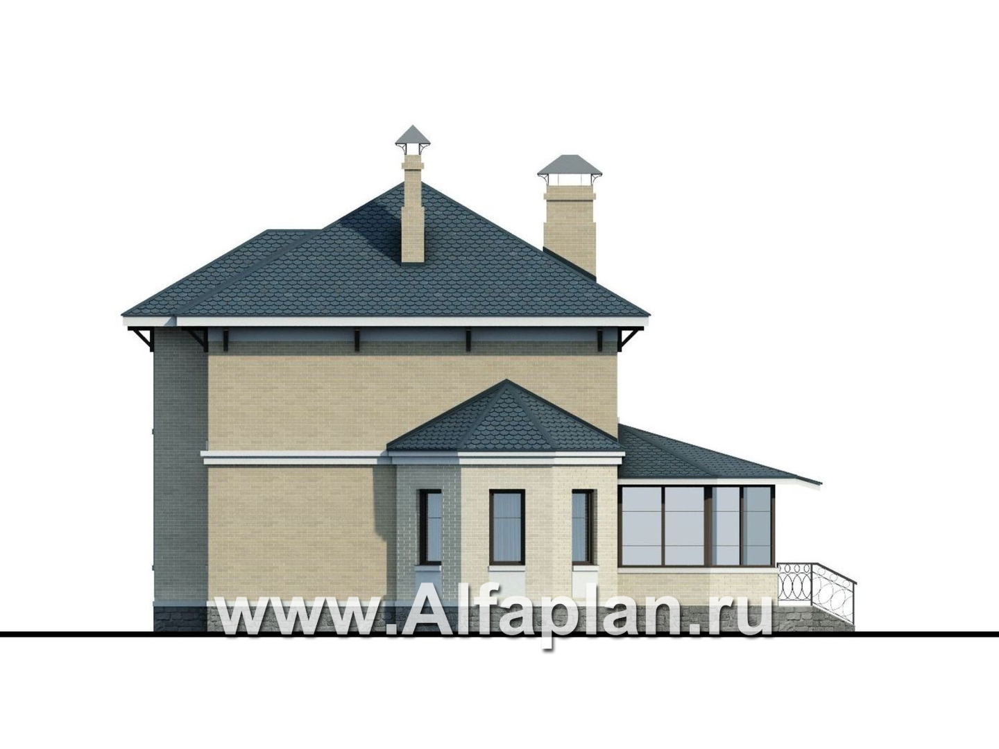 Проекты домов Альфаплан - «Эйваро плюс»- оптимальный коттедж для родственников - изображение фасада №2