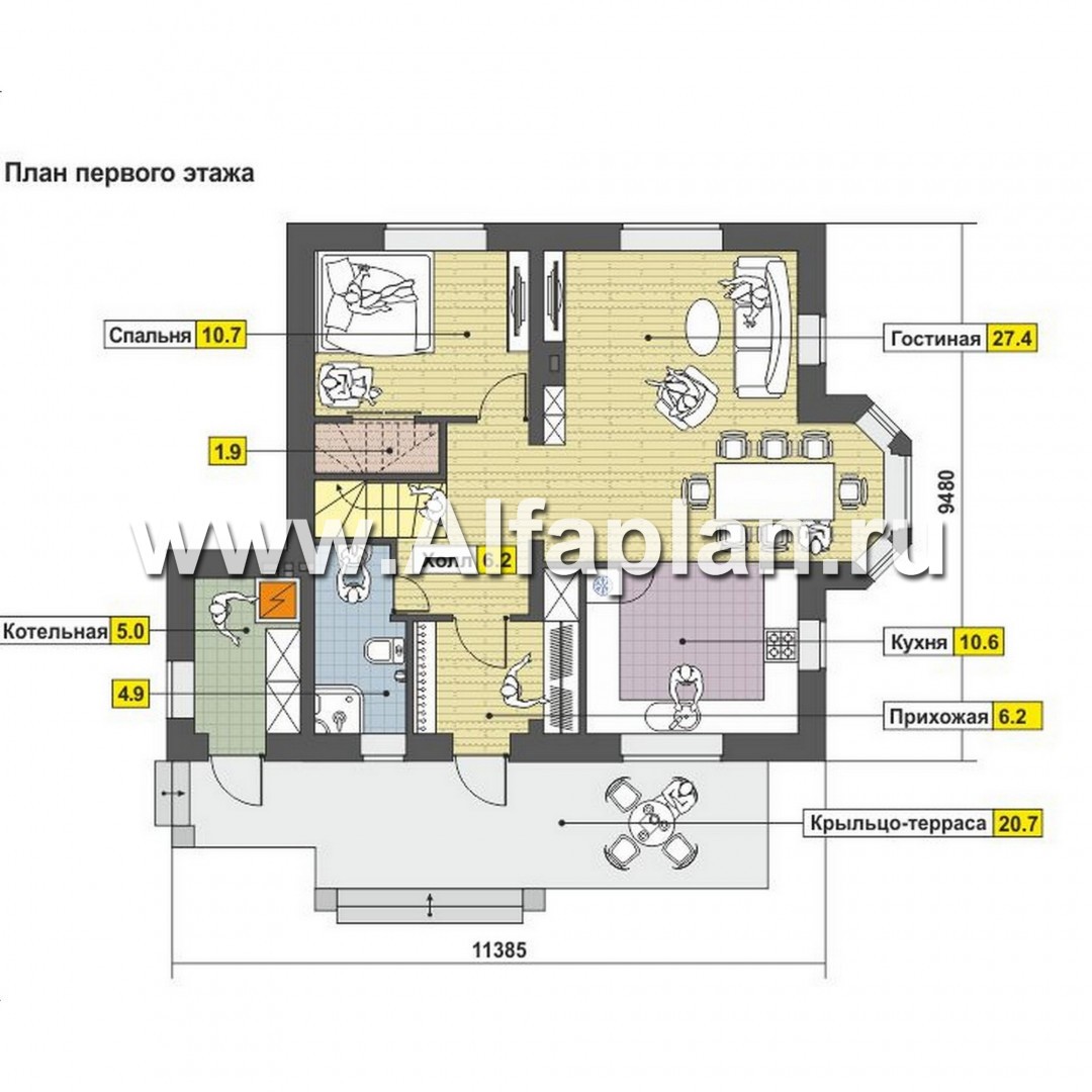 Проекты домов Альфаплан - Экономичный мансардный дом - изображение плана проекта №1