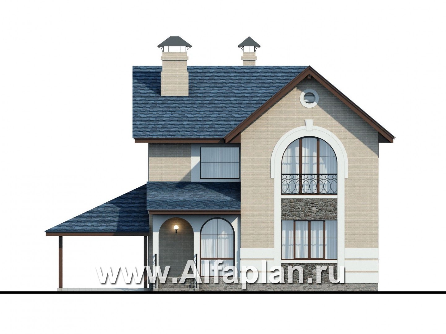 Проекты домов Альфаплан - «Монрепо» - компактный дом с гаражом-навесом - изображение фасада №1