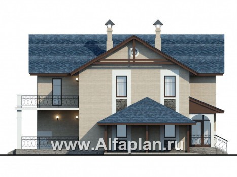 Проекты домов Альфаплан - «Монрепо» - компактный дом из блоков с гаражом-навесом - превью фасада №3