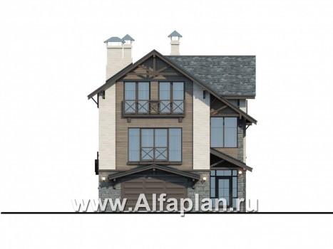 Проекты домов Альфаплан - Компактный дом с большим гаражом, верандой и зимним садом - превью фасада №1