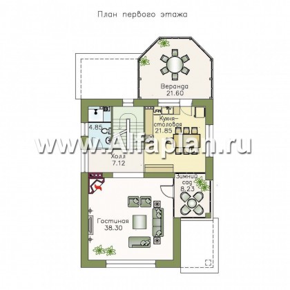 Проекты домов Альфаплан - Компактный дом с большим гаражом, верандой и зимним садом - превью плана проекта №2