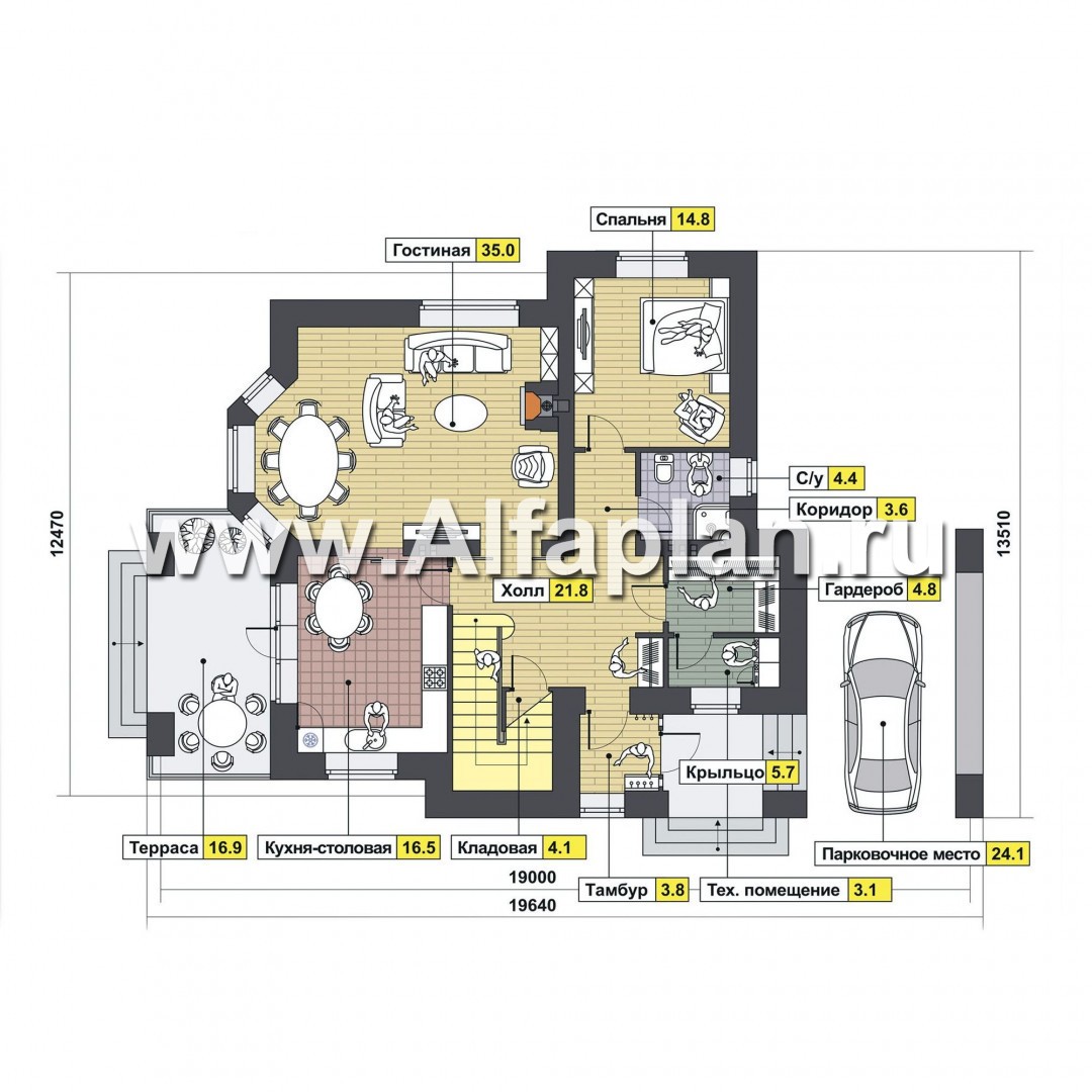 Проекты домов Альфаплан - Комфортный современный коттедж с навесом для машины - изображение плана проекта №1