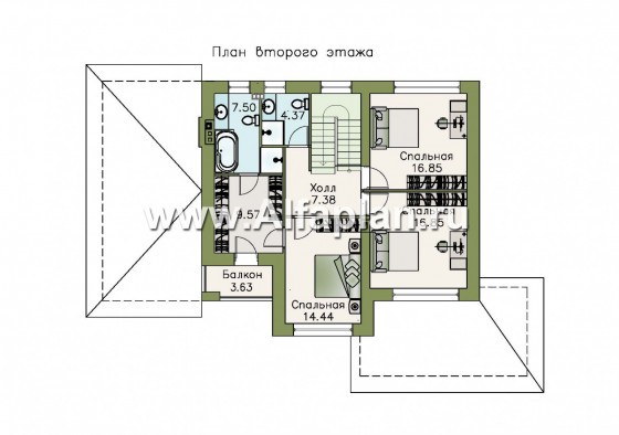 Проекты домов Альфаплан - «Летний вечер» - современный двухэтажный коттедж с гаражом и верандой - превью плана проекта №3