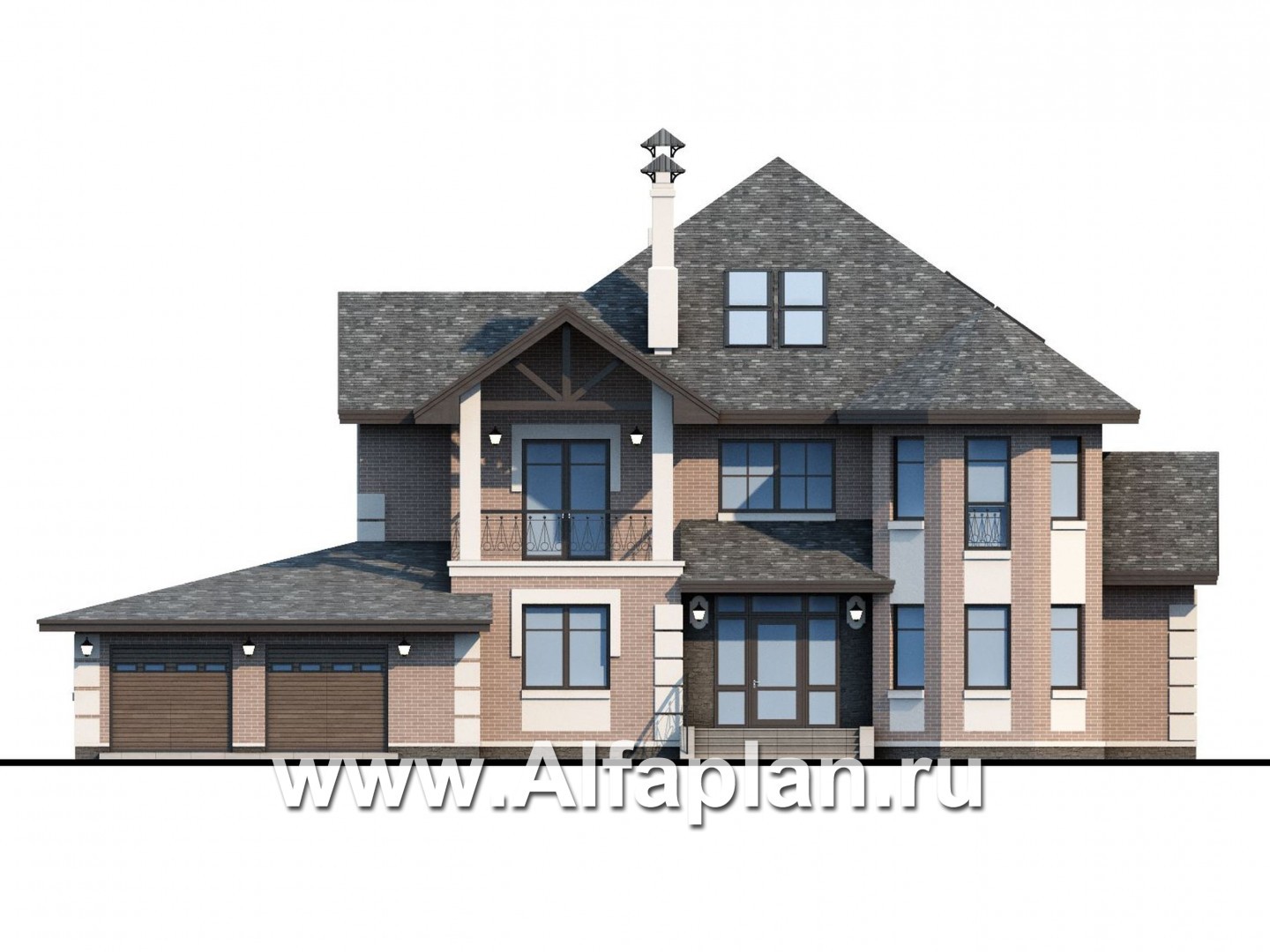 Проекты домов Альфаплан - «Воронцов»- респектабельный коттедж с большим гаражом - изображение фасада №1