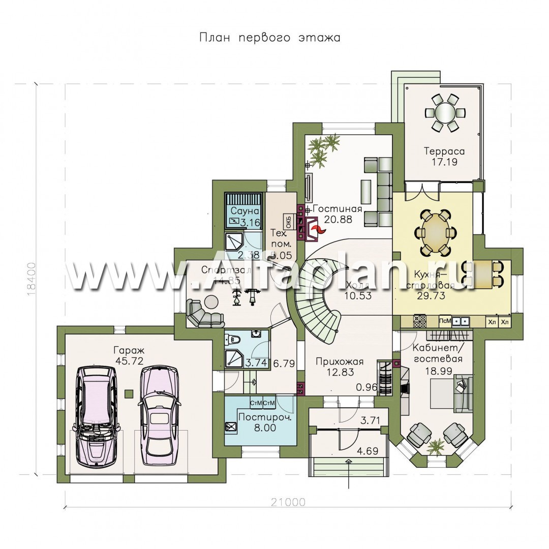 Проекты домов Альфаплан - «Воронцов»- респектабельный коттедж с большим гаражом - план проекта №1