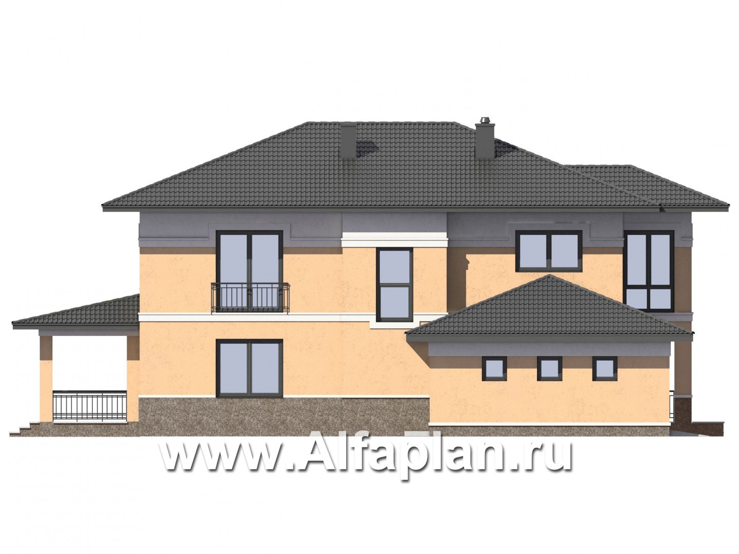 Проекты домов Альфаплан - Двухэтажный коттедж с большим гаражом - изображение фасада №4