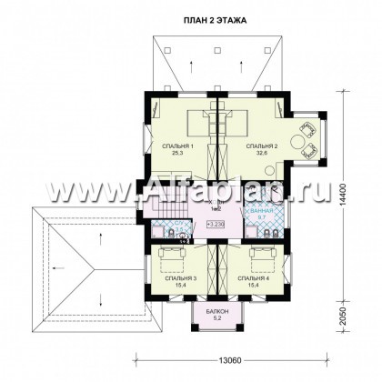 Проекты домов Альфаплан - Двухэтажный коттедж с большим гаражом - превью плана проекта №2