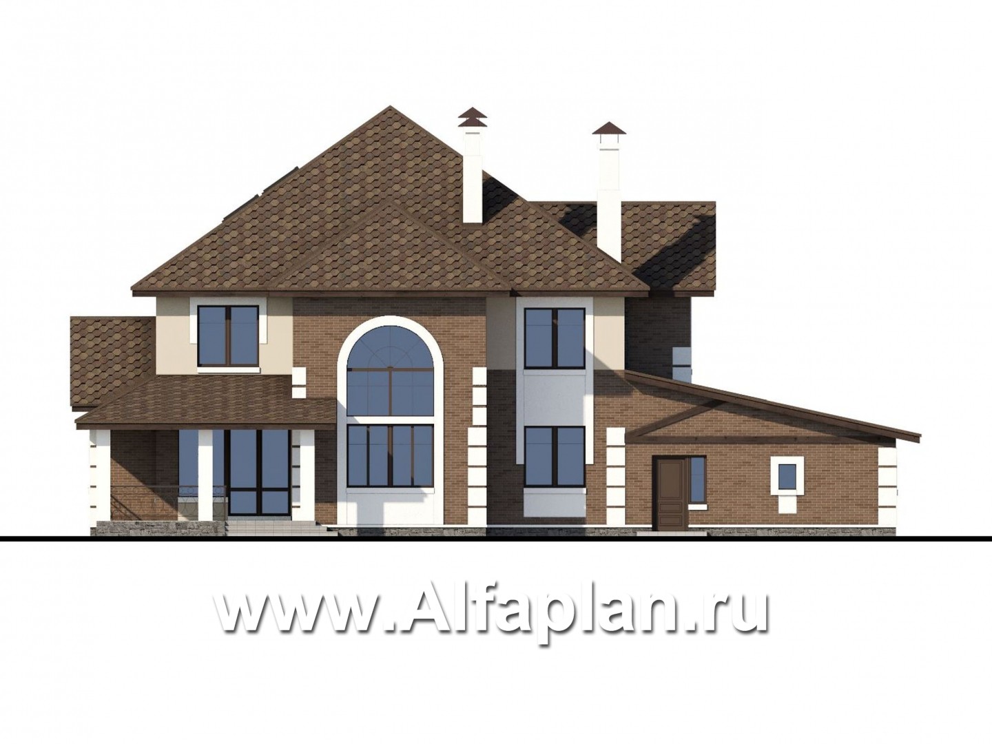 Проекты домов Альфаплан - «Воронцов»-проект двухэтажного дома из газобетона с эркером, с биллиардной,  с гаражом и навесом на 4 авто - изображение фасада №4
