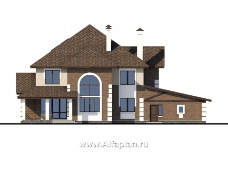 Проекты домов Альфаплан - «Воронцов»-проект двухэтажного дома из газобетона с эркером, с биллиардной,  с гаражом и навесом на 4 авто - превью фасада №4