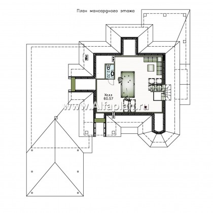 Проекты домов Альфаплан - «Воронцов»-проект двухэтажного дома из газобетона с эркером, с биллиардной,  с гаражом и навесом на 4 авто - превью плана проекта №3