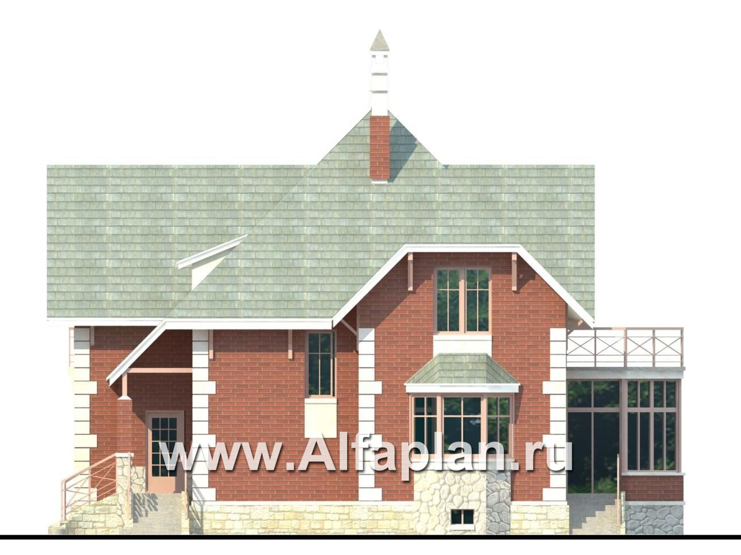 Проекты домов Альфаплан - «Приорат Плюс» - проект коттеджа с цоколем - изображение фасада №2