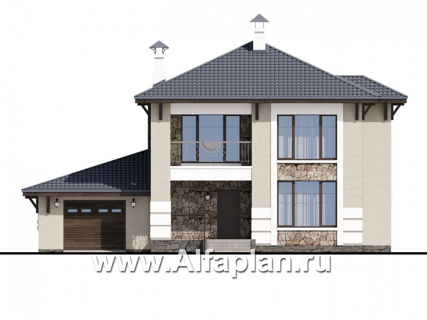 Проекты домов Альфаплан - «Сен-Тропе» - удобный компактный дом с гаражом - изображение фасада №1