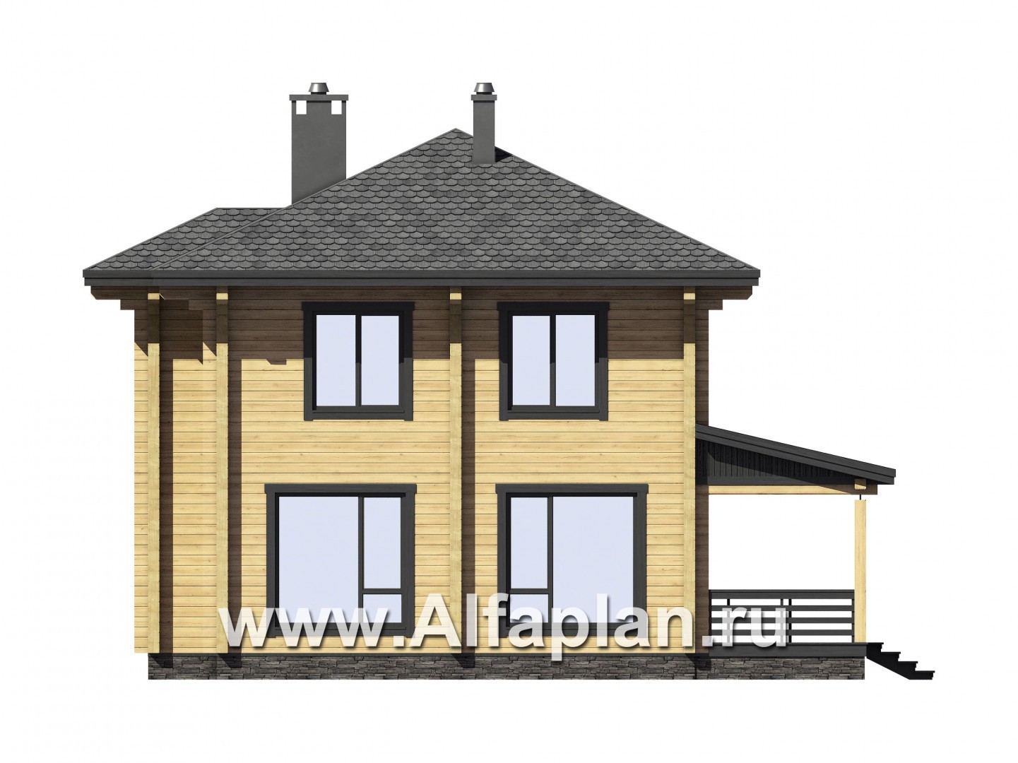 Проекты домов Альфаплан - Двухэтажный деревянный дом с террасой - изображение фасада №2