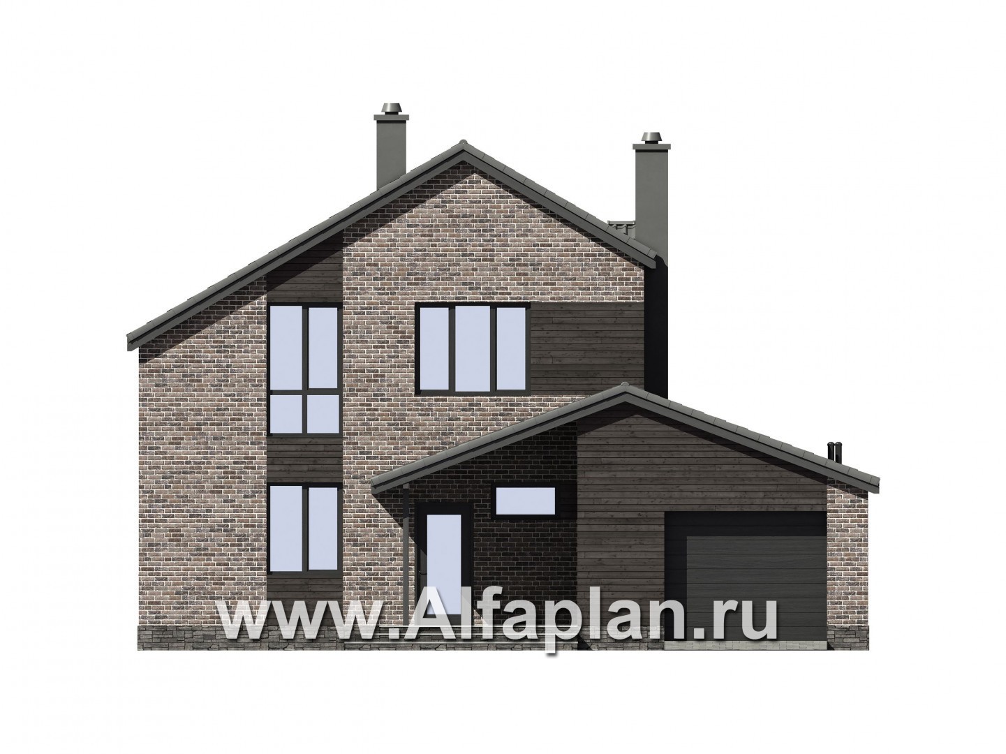 Проекты домов Альфаплан - Двухэтажный загородный дом с гаражом - изображение фасада №1