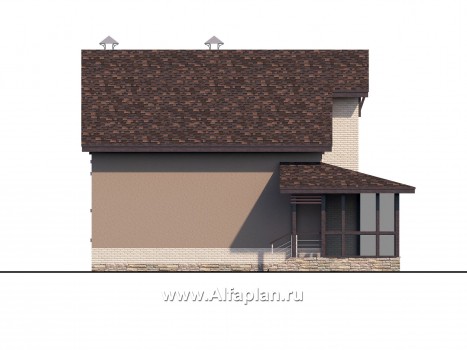 Проекты домов Альфаплан - «Регата» - загородный дом с мансардой под двускатной крышей - превью фасада №3
