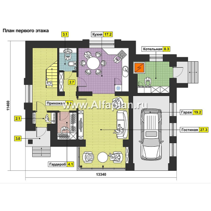 Проекты домов Альфаплан - Небольшой мансардный дом с гаражом - превью плана проекта №1