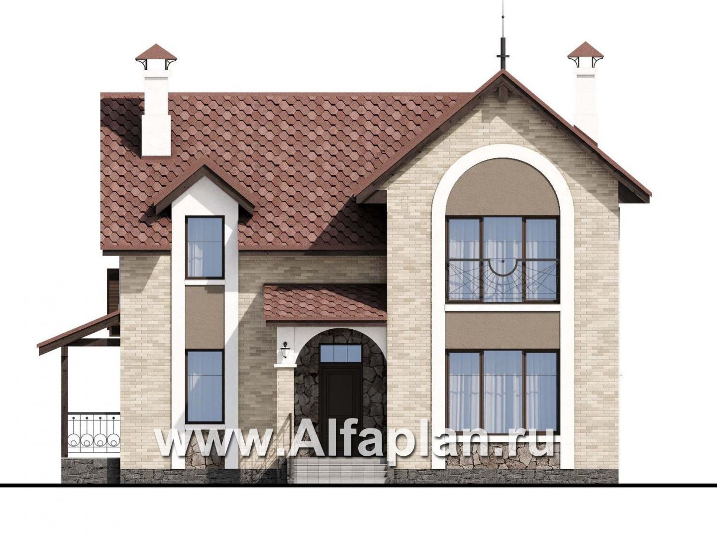 Проекты домов Альфаплан - «Огни залива» - проект дома с открытой планировкой - изображение фасада №1
