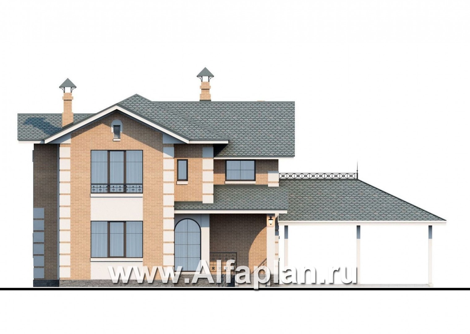 Проекты домов Альфаплан - «Потемкин» - элегантный коттедж с навесом для машин - изображение фасада №1