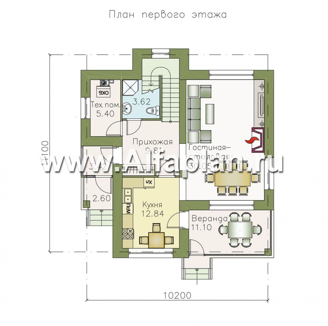 Проекты домов Альфаплан - «Знаменка» - удобный и компактный коттедж в современном стиле - план проекта №1