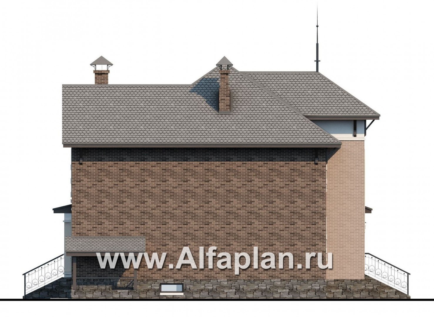 Проекты домов Альфаплан - «Маленький принц» - компактный коттедж с цокольным этажом - изображение фасада №3