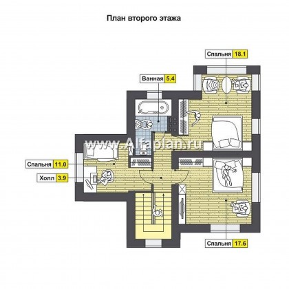 Проекты домов Альфаплан - Компактный двухэтажный дом c с большой террасой - превью плана проекта №2