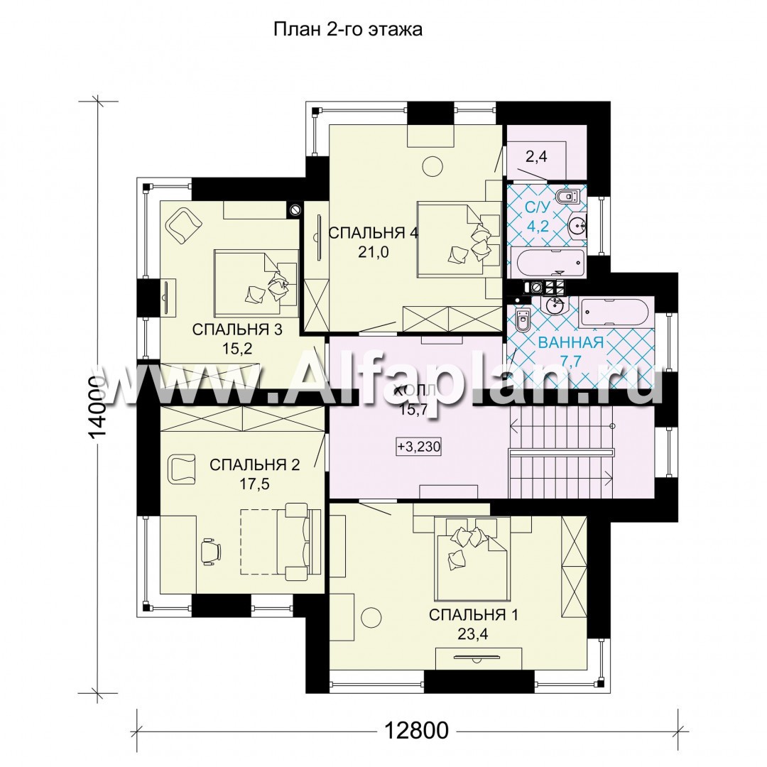Проекты домов Альфаплан - Двухэтажный дом в современном стиле - план проекта №2
