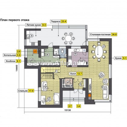Проекты домов Альфаплан - Дом с интересным дизайном и практичной планировкой - превью плана проекта №1