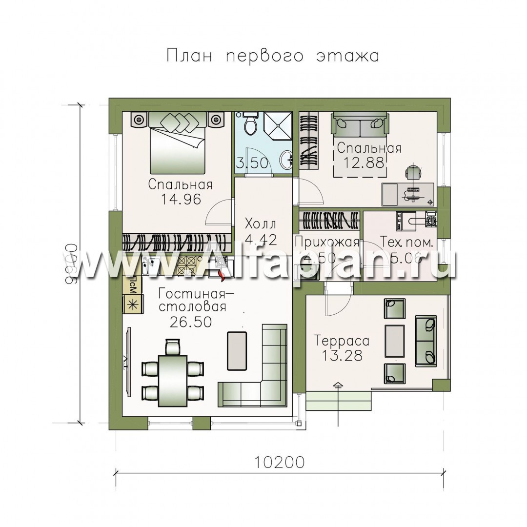 Проекты домов Альфаплан - «Дега» - стильный, компактный дачный дом - изображение плана проекта №1