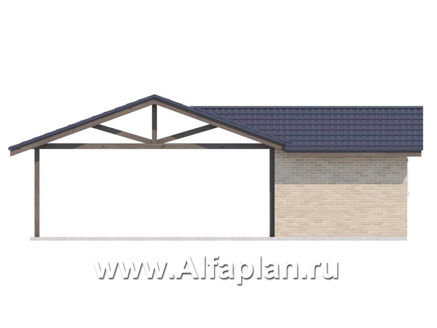 Проекты домов Альфаплан - Навес-стоянка для машин с небольшой кладовой - изображение фасада №4