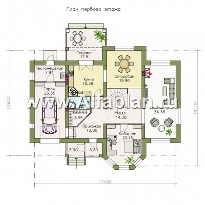 Проекты домов Альфаплан - «Последний герой» - особняк с двусветной гостиной - превью плана проекта №1