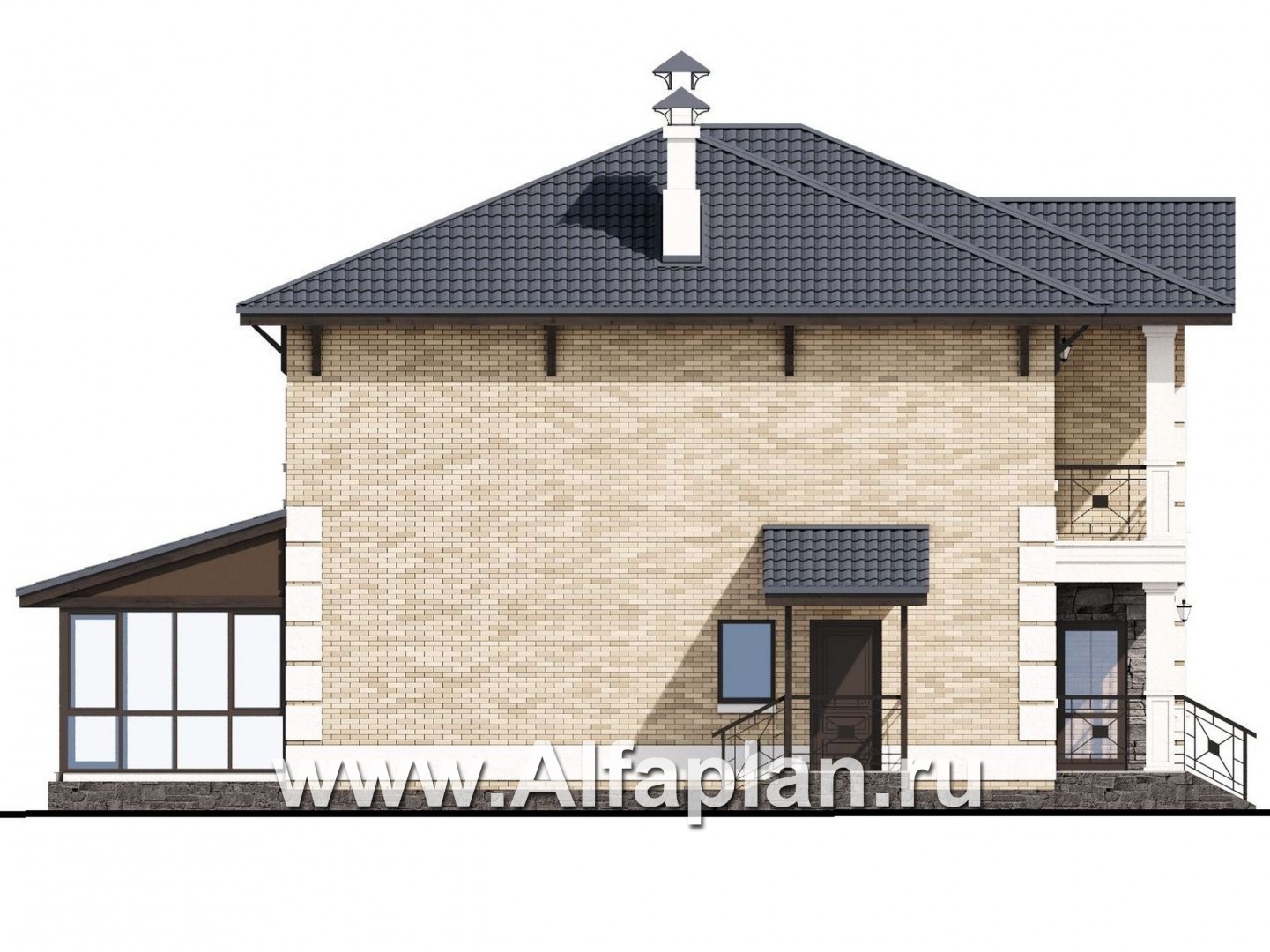 Проекты домов Альфаплан - «Седьмая высота» - комфортабельный дом с большой гостиной - изображение фасада №3