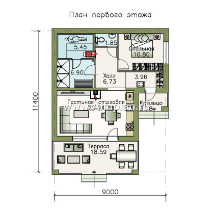 Проекты домов Альфаплан - Гостевой дом с баней и уютной террасой - превью плана проекта №1