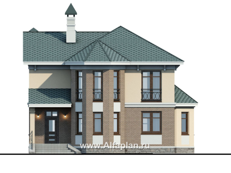 «Классика»- проект двухэтажного дома с экрером, в русском стиле - превью фасада дома