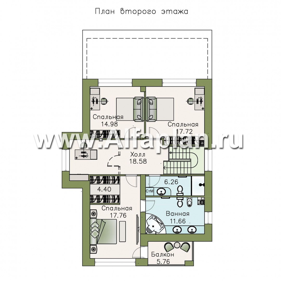 Проекты домов Альфаплан - «Вишера» - стильный дом с оптимальной планировкой - изображение плана проекта №2