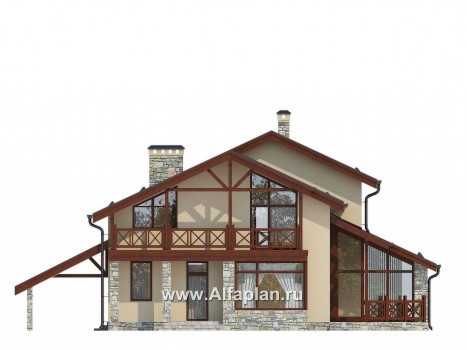 Проекты домов Альфаплан - Двухэтажный коттедж с террасами и зимним садом - превью фасада №3