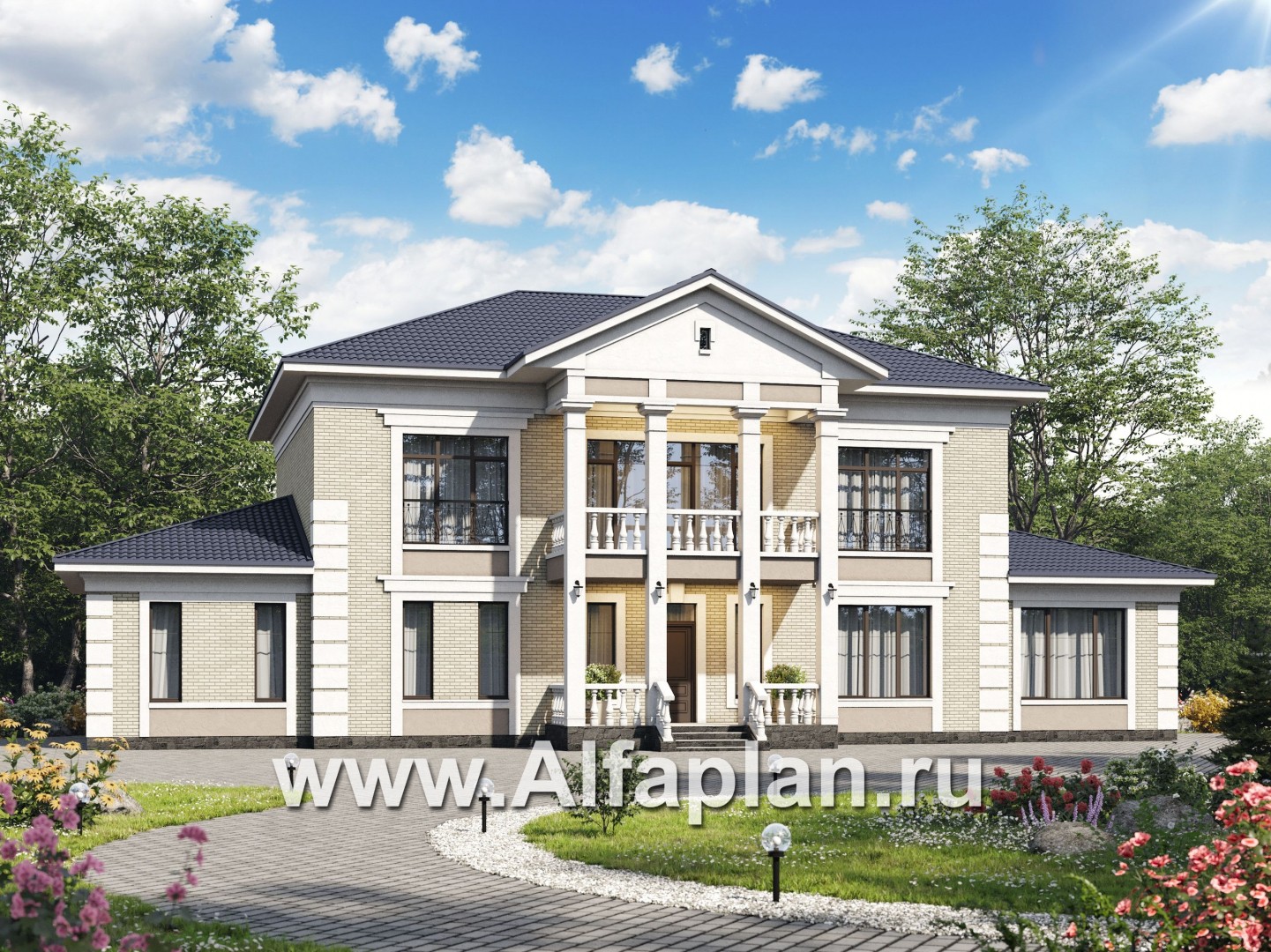 Проекты домов Альфаплан - Вилла в классическом стиле с бассейном - основное изображение