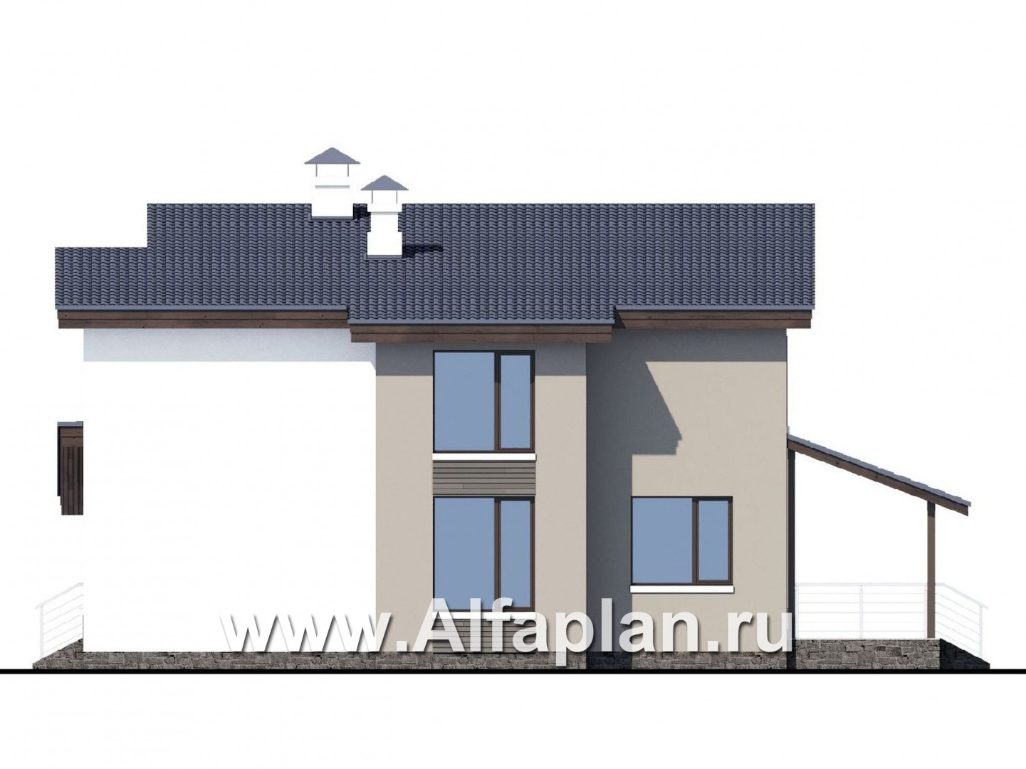 Проекты домов Альфаплан - «Борей» - стильный коттедж с односкатной крышей - изображение фасада №2