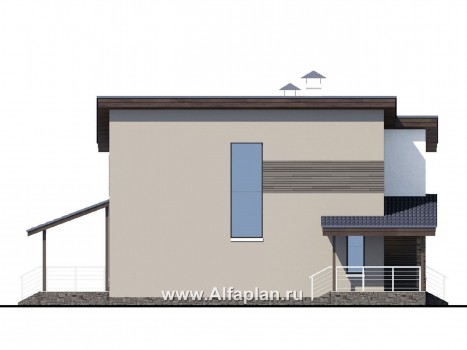 Проекты домов Альфаплан - «Борей» - стильный коттедж с односкатной крышей - превью фасада №3
