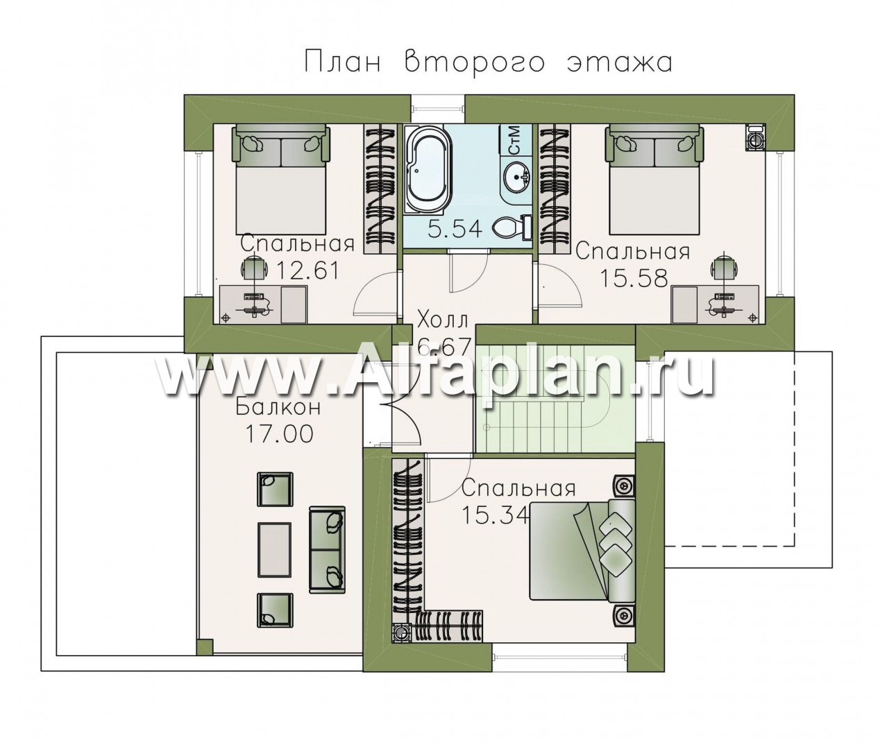 Проекты домов Альфаплан - Двухэтажный коттедж с односкатной кровлей - план проекта №2