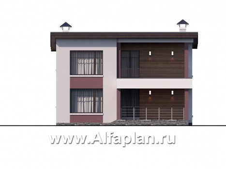 Проекты домов Альфаплан - Двухэтажный коттедж с односкатной кровлей - превью фасада №3